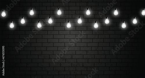 Brick wall with bulb lights lamp. nice brick show room with spotlights.