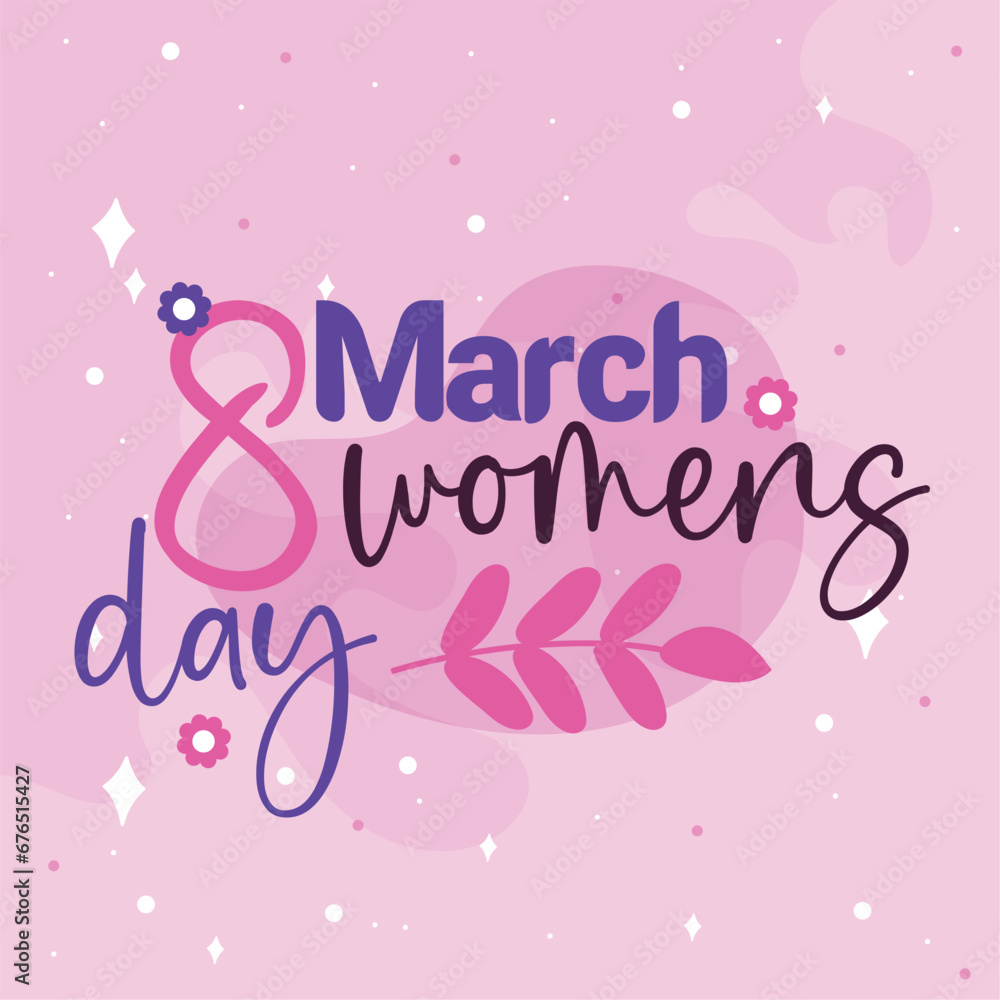 Cute happy women day poster with text and leaves Vector