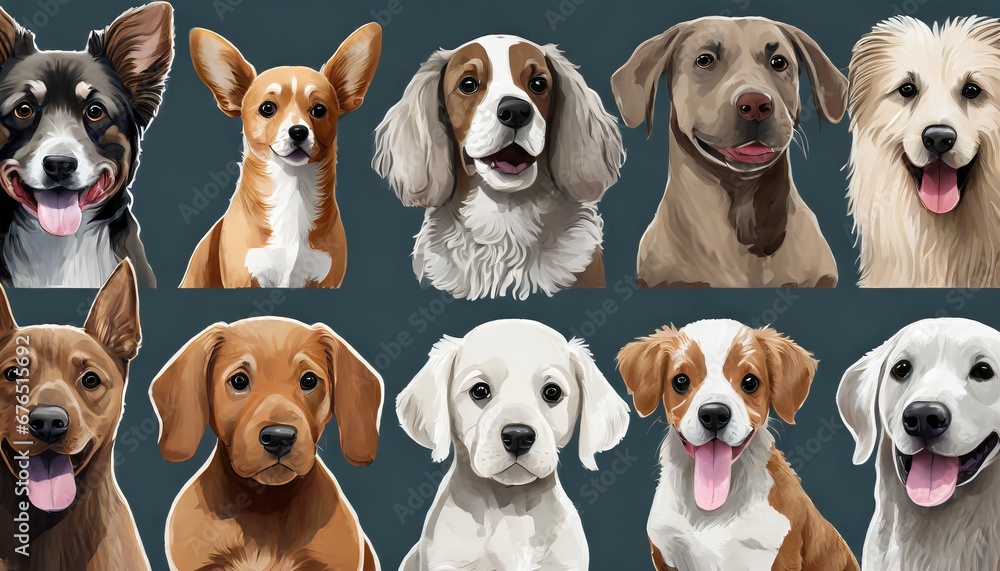 Fototapeta premium Group of different dog breeds, cute puppy illustration set