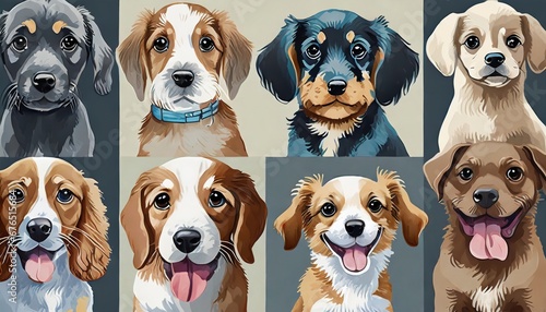 Group of different dog breeds, cute puppy illustration set © Marko