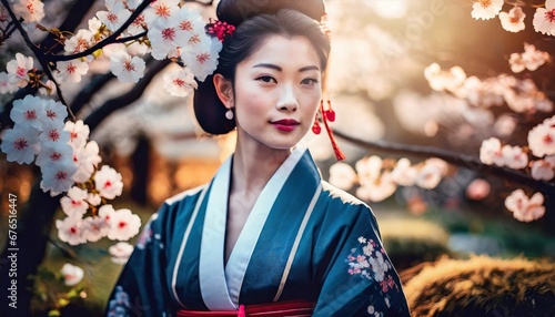 Portrait of fictional, not based on a real person japanese geisha