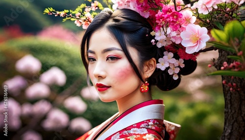Portrait of fictional, not based on a real person japanese geisha