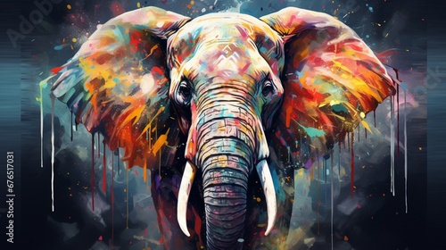 Elephant portrait with colorful double exposure paint © Zain