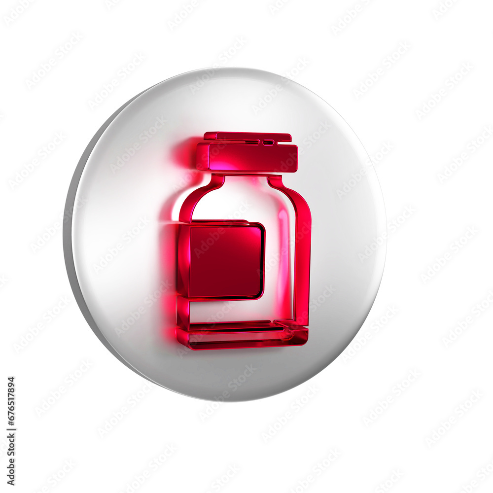Red Sports nutrition bodybuilding proteine power drink and food icon isolated on transparent background. Silver circle button. Red Sports nutrition bodybuilding proteine power drink and food icon isolated on transparent background. Silver circle button.