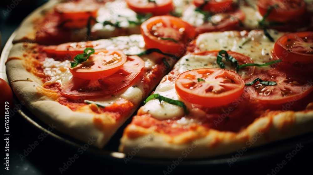 Close-up of Fresh Margherita Pizza with Ripe Tomato Slices Close-up of Fresh Margherita Pizza with Ripe Tomato Slices