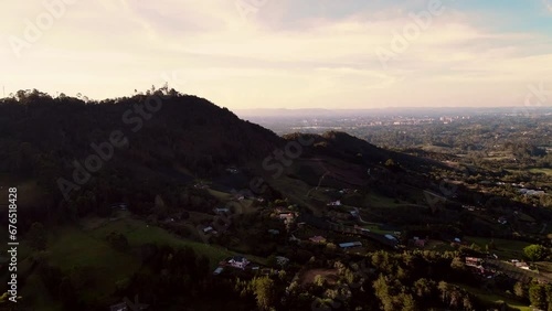 Video aéreo realizado con drone, sobre área rural del Municipio de la Ceja, en el que se observa el Cerro El Capiro y la ciudad de Rionegro. photo