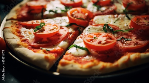 Close-up of Fresh Margherita Pizza with Ripe Tomato Slices