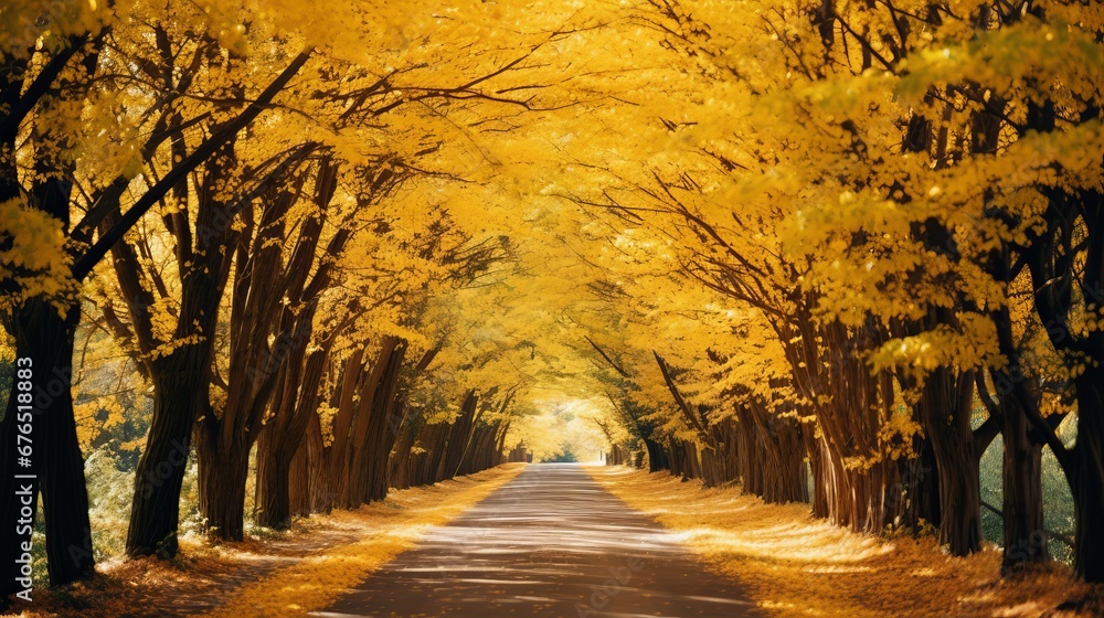 Golden Archway of Trees on a Country Road