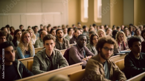Diverse College Lecture Hall with Active Student Participation photo