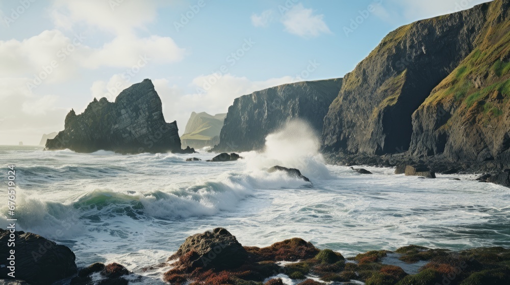 Dramatic Seascape with Crashing Waves on Rugged Cliffs