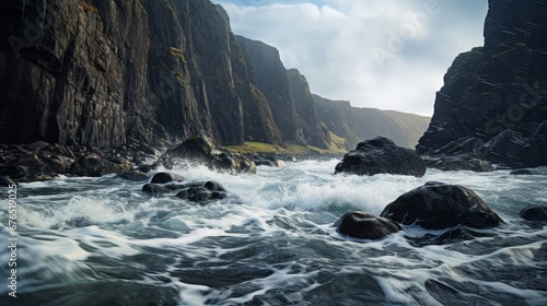 Dramatic Seascape with Crashing Waves on Rugged Cliffs