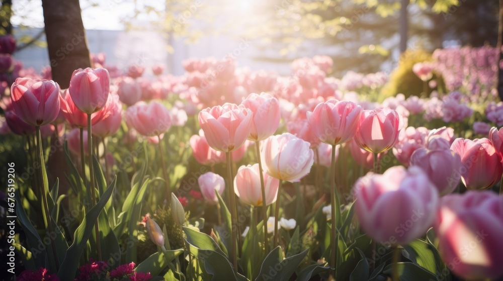 Colorful Tulip Garden under Soft Sunlight