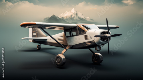 Travel Concept. Propeller plane parked. mountains background. photo