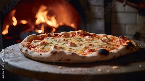 Neapolitan Pizza Freshly Baked from Wood-Fired Oven