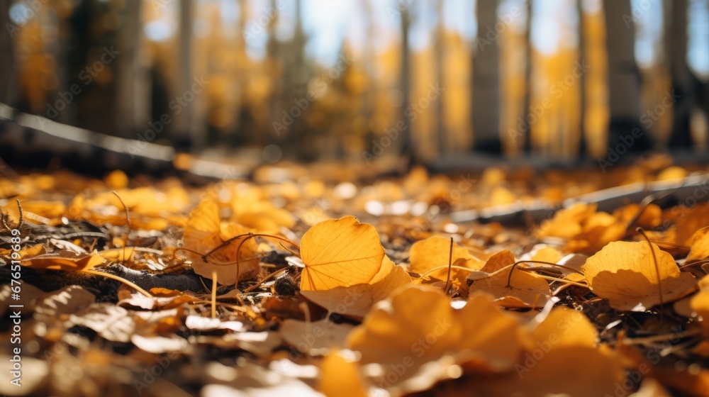 Serene Autumn Forest with Falling Golden Aspen Leaves