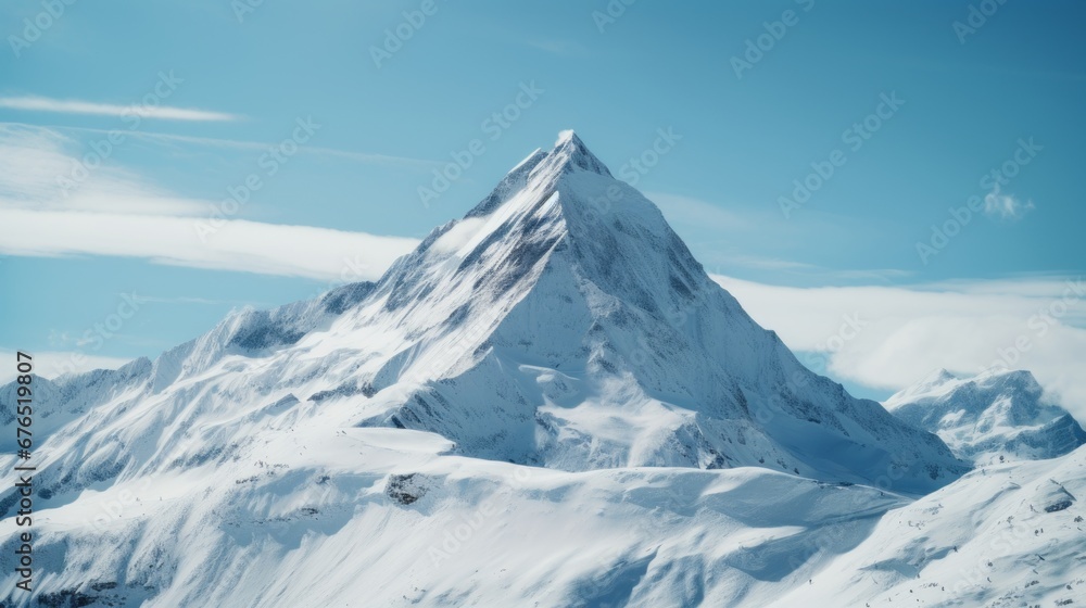 Snowy Mountain Peak Under Blue Sky