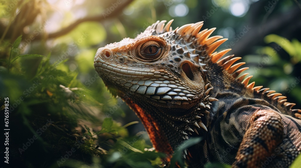 Exotic Reptile Basking in Jungle Sun Exotic Reptile Basking in Jungle Sun