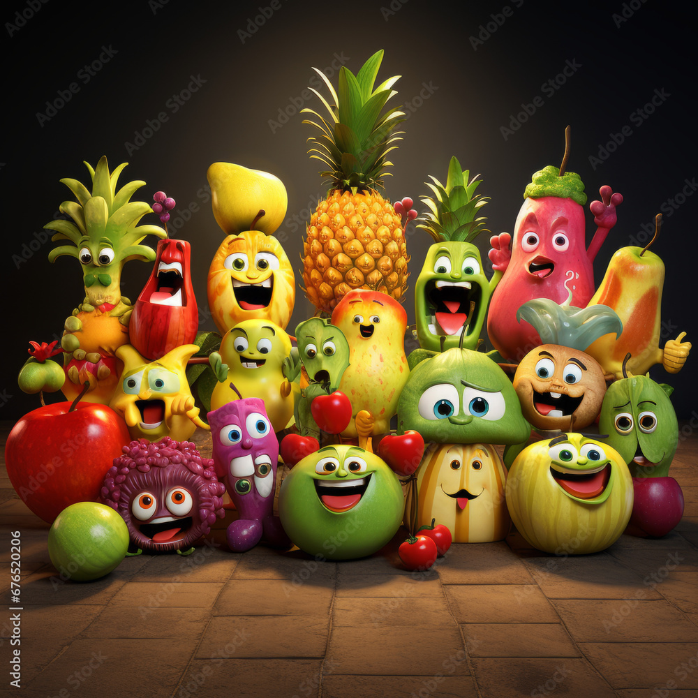 Various happy and smiling fruit cartoon characters Various happy and smiling fruit cartoon characters
