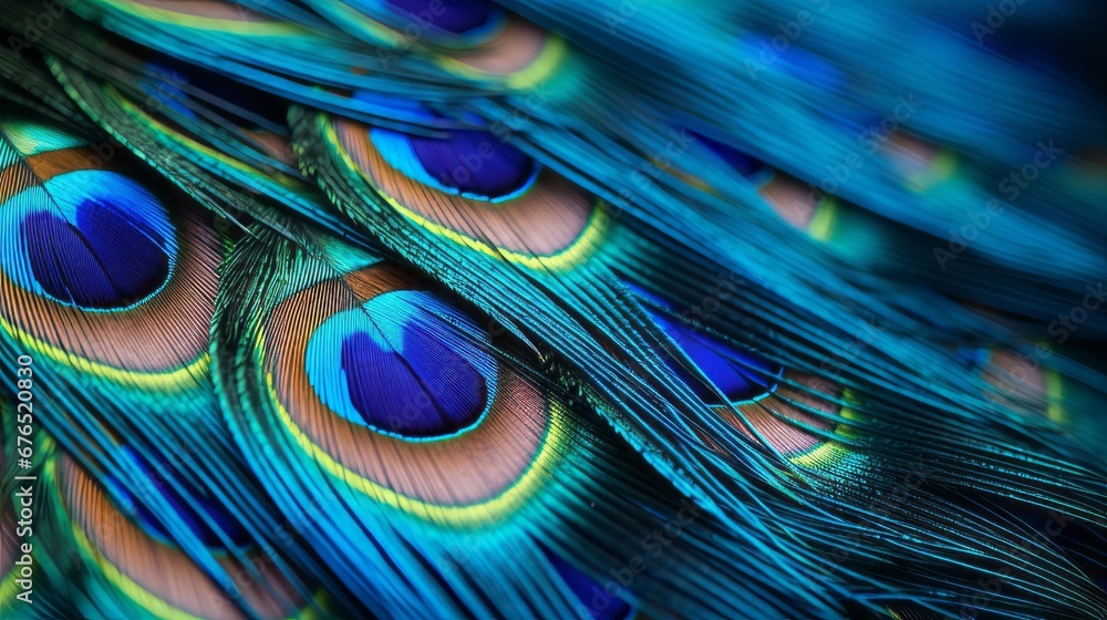 Obraz premium Intricate Colorful Details of Peacock Feather