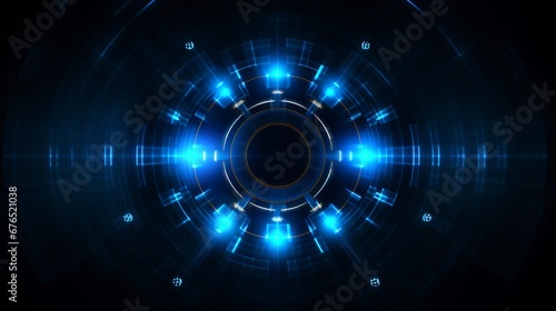 Neon blue color geometric circle on dark background