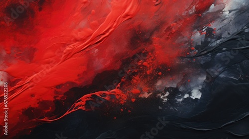 Abstract art banner made with mixed black, white and red oil paint