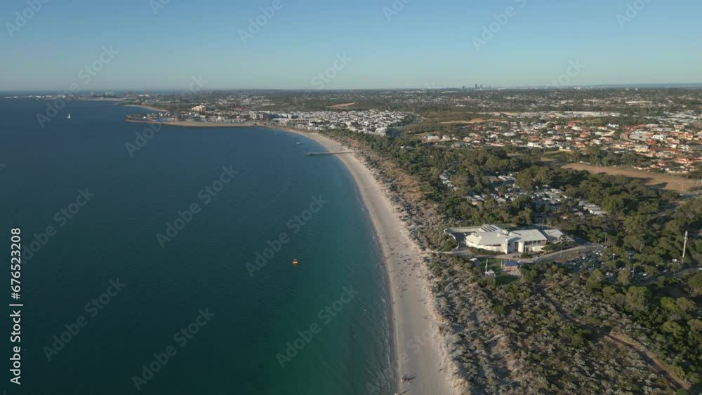 Drone view along the coastline on a bright sunny day Drone view along the coastline on a bright sunny day