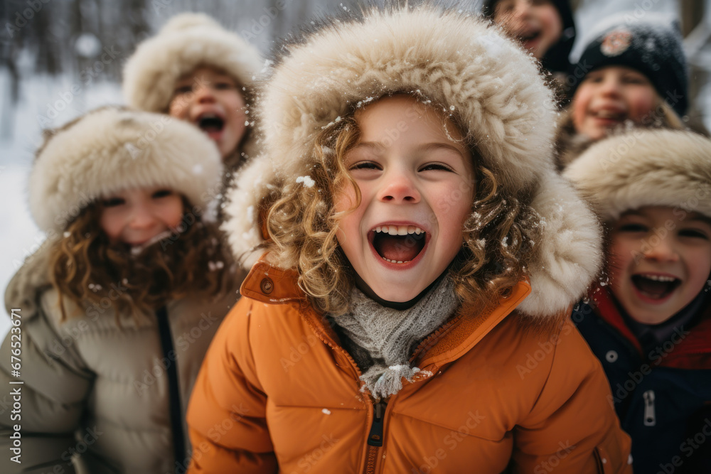 Fototapeta premium children group of friends having fun on a warm winter day ai generative