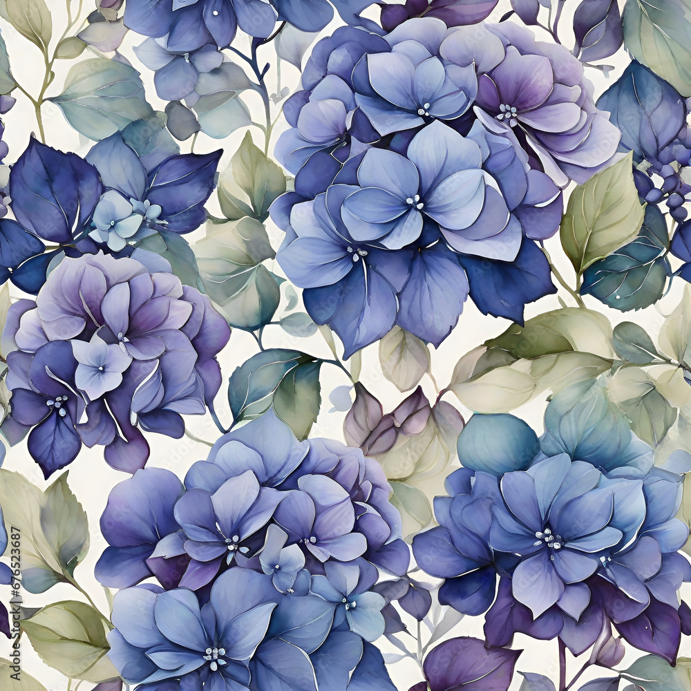 Watercolor Hydrangea Pattern, generative ai Watercolor Hydrangea Pattern, generative ai
