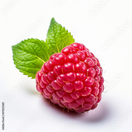 raspberry with leaf on white 