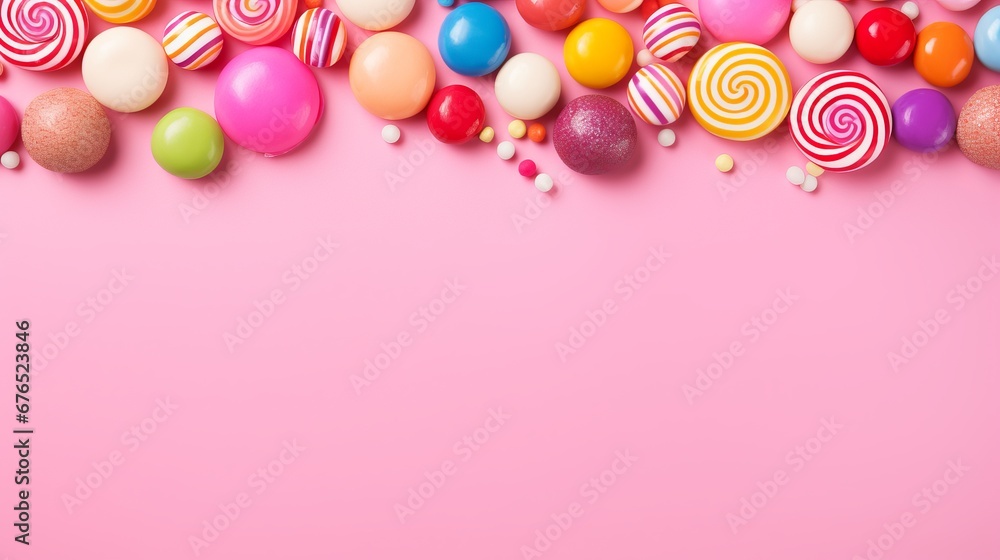 pink background for text with candies. pink background for text with candies.