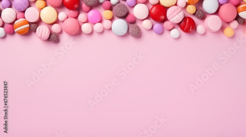 pink background for text with candies.