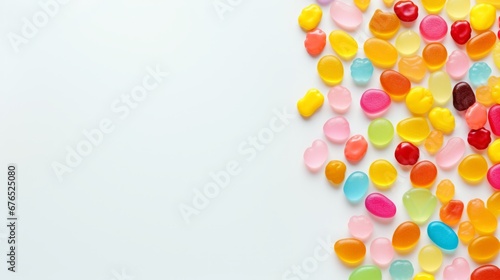 white background for text with candies.