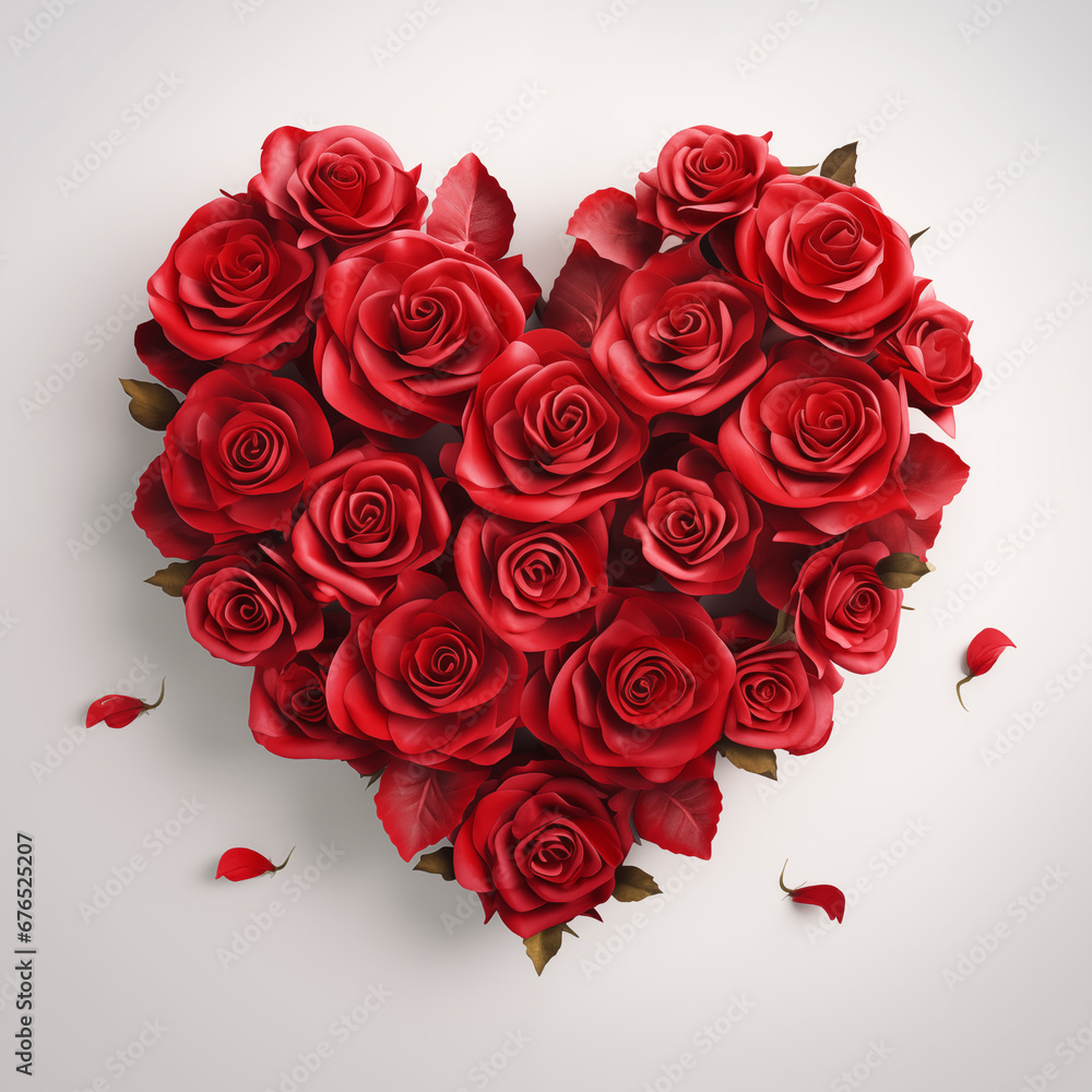 Heart shape made of red roses on a light background Heart shape made of red roses on a light background