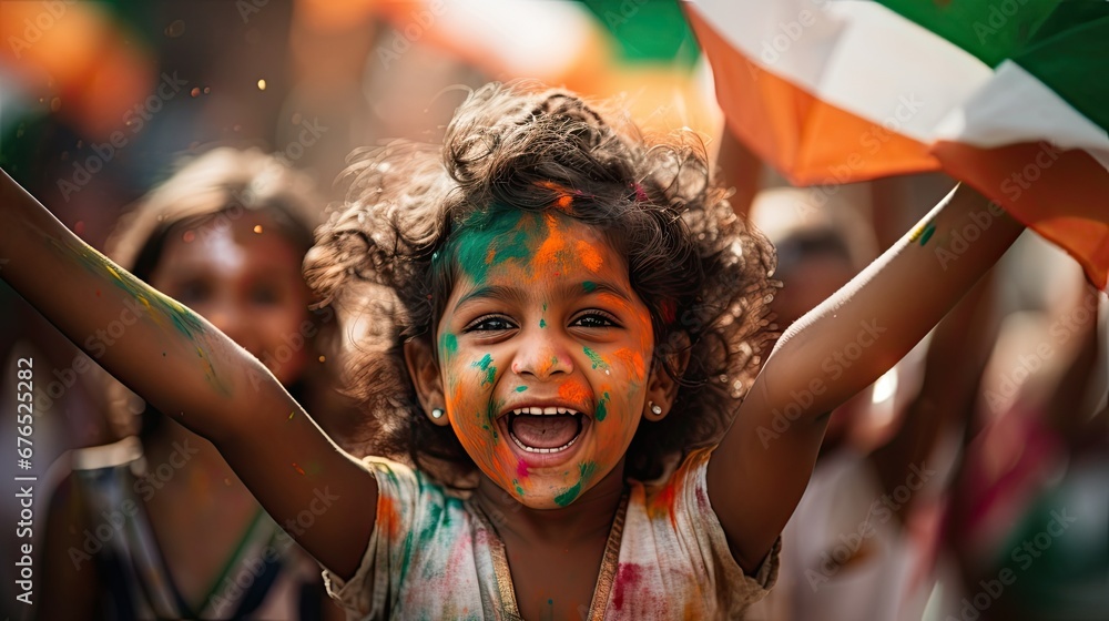 Indian people celebrating independence day on the street. Indian people celebrating independence day on the street.
