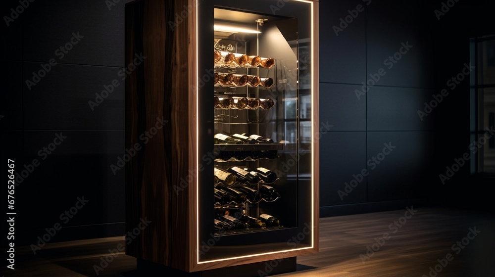 a sleek, glass-fronted wine cabinet with temperature-controlled storage. a sleek, glass-fronted wine cabinet with temperature-controlled storage.