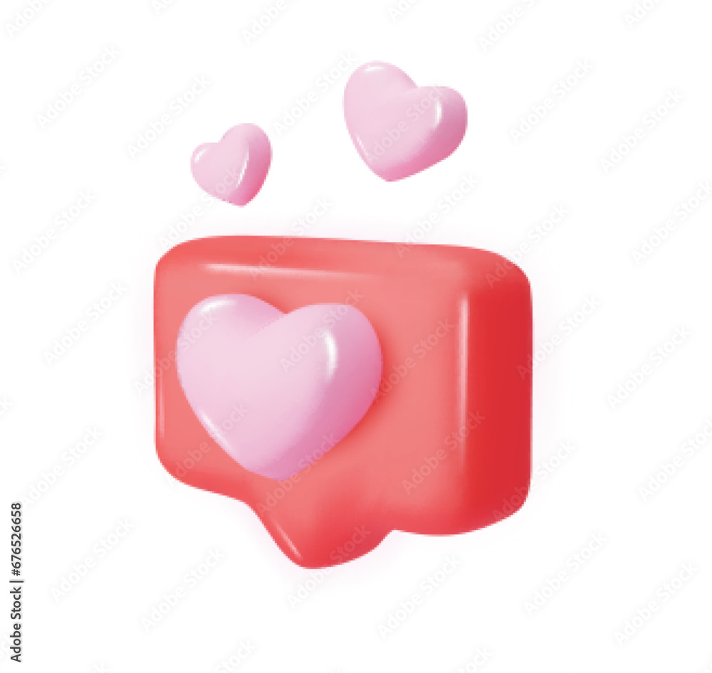 Love like heart social media notification, speech bubble with like. Social media network. 3d vector icon. Cartoon minimal style. Love like heart social media notification, speech bubble with like. Social media network. 3d vector icon. Cartoon minimal style.