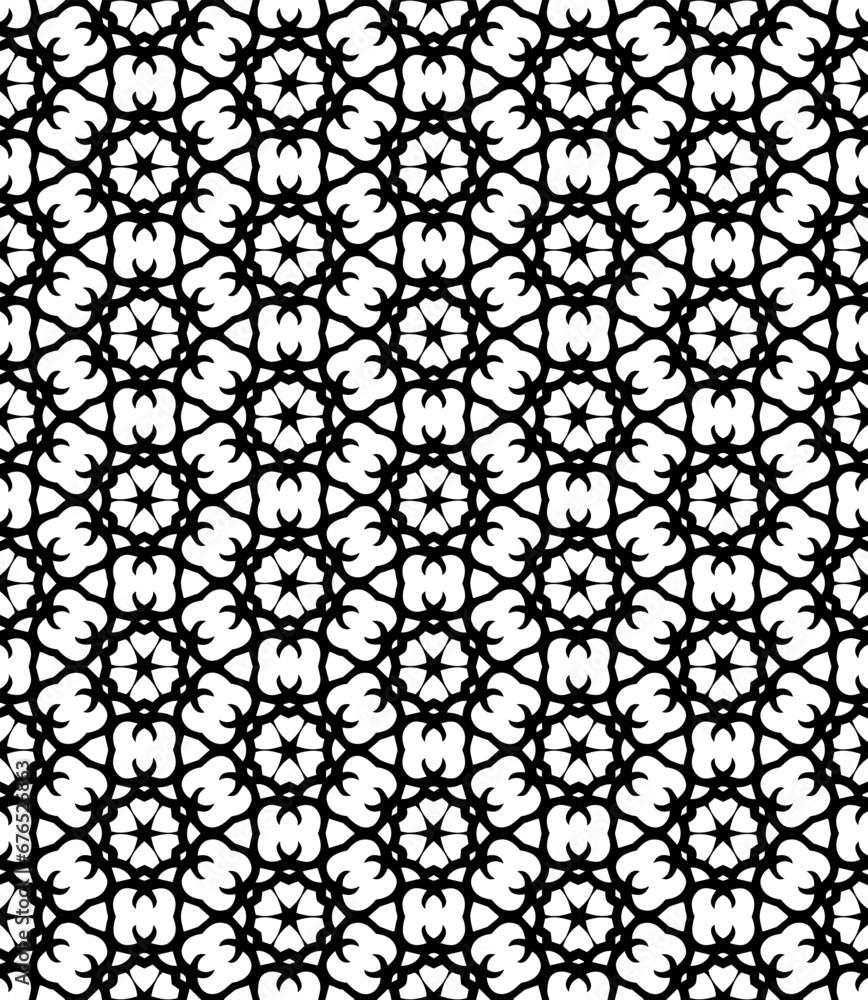 Black and white seamless abstract pattern. Background and backdrop. Grayscale ornamental design. Mosaic ornaments. Vector graphic illustration. EPS10. Black and white seamless abstract pattern. Background and backdrop. Grayscale ornamental design. Mosaic ornaments. Vector graphic illustration. EPS10.