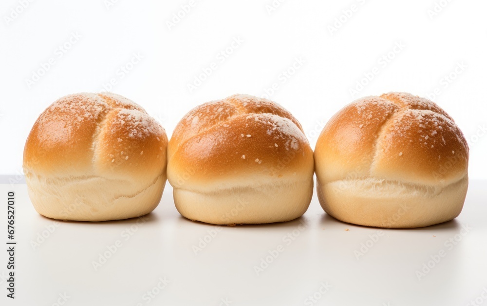 Warm, soft dinner rolls, fresh from the oven on a modern, simple white background