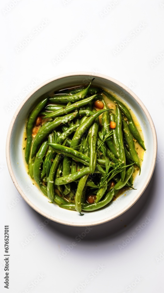 A Bowl of Fresh Green Beans on a Clean White Background, Vertical Image A Bowl of Fresh Green Beans on a Clean White Background, Vertical Image