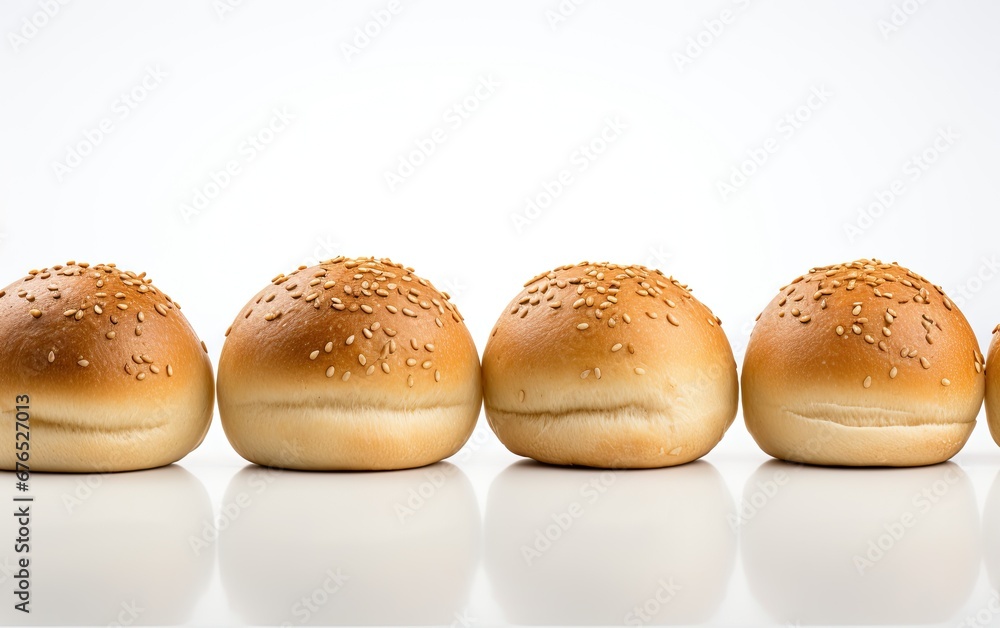 Warm, soft dinner rolls, fresh from the oven on a modern, simple white background