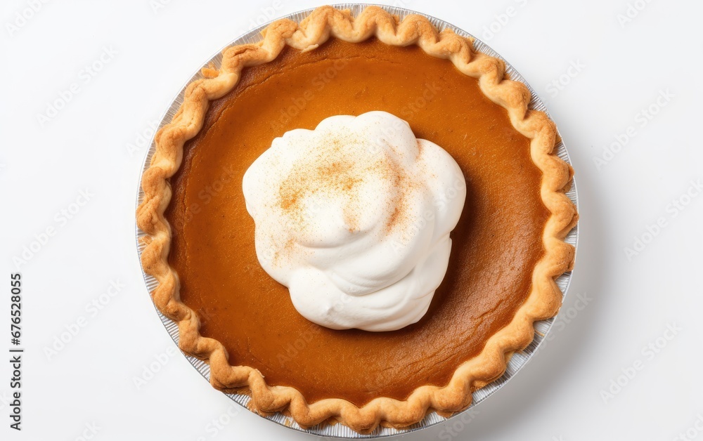 A Flat Lay Photo of a Pumpkin Pie with a Dollop of Whipped Cream on Top A Flat Lay Photo of a Pumpkin Pie with a Dollop of Whipped Cream on Top