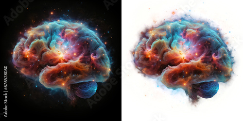 A cosmic brain glowing with nebula patterns, representing vast thought. photo