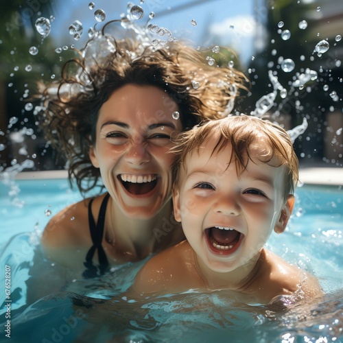 parent and child in pool