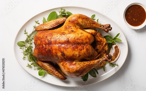 A Mouthwatering Roasted Turkey With Fragrant Herbs on a Plate