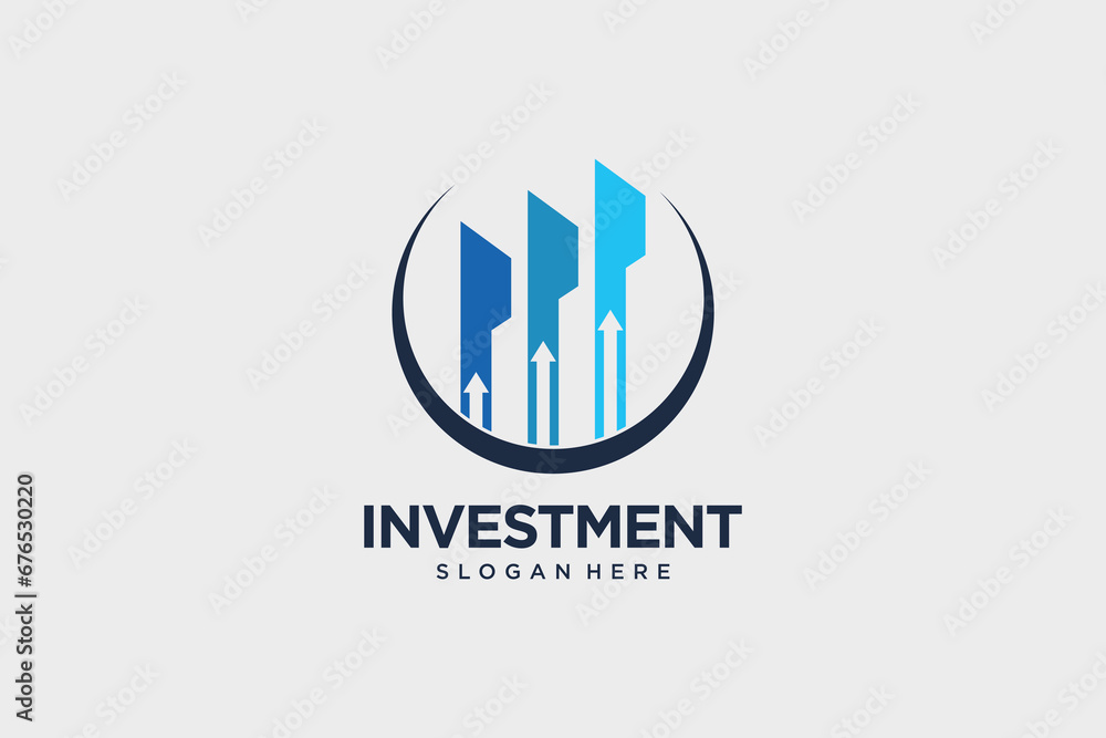 Investment logo design for financial business with growth arrow icon and creative idea