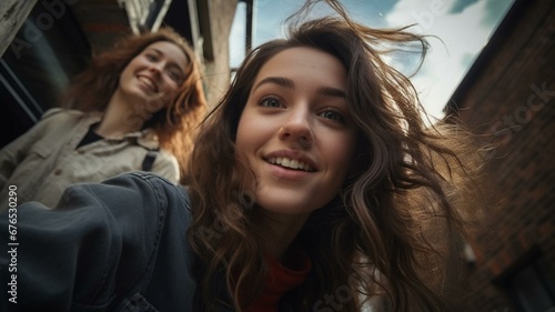 Friends taking a selfie in the street © Karen