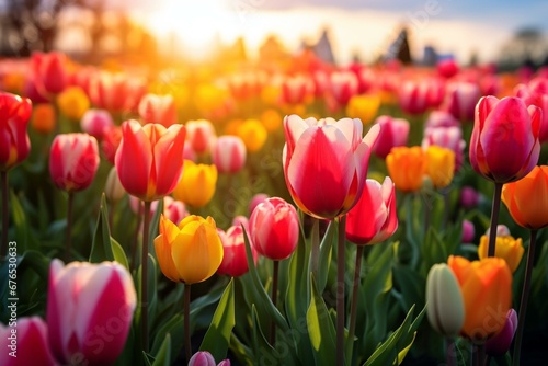 Vibrant tulips in bloom, a lively spring scenery. Generative AI #676530633