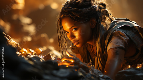 African girl digging in a mine.