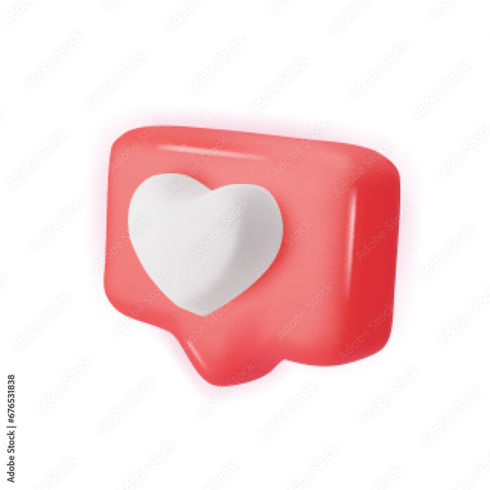 3d vector icon message dialog button with heart. Realistic Elements for design. Isolated object on white background 3d vector icon message dialog button with heart. Realistic Elements for design. Isolated object on white background