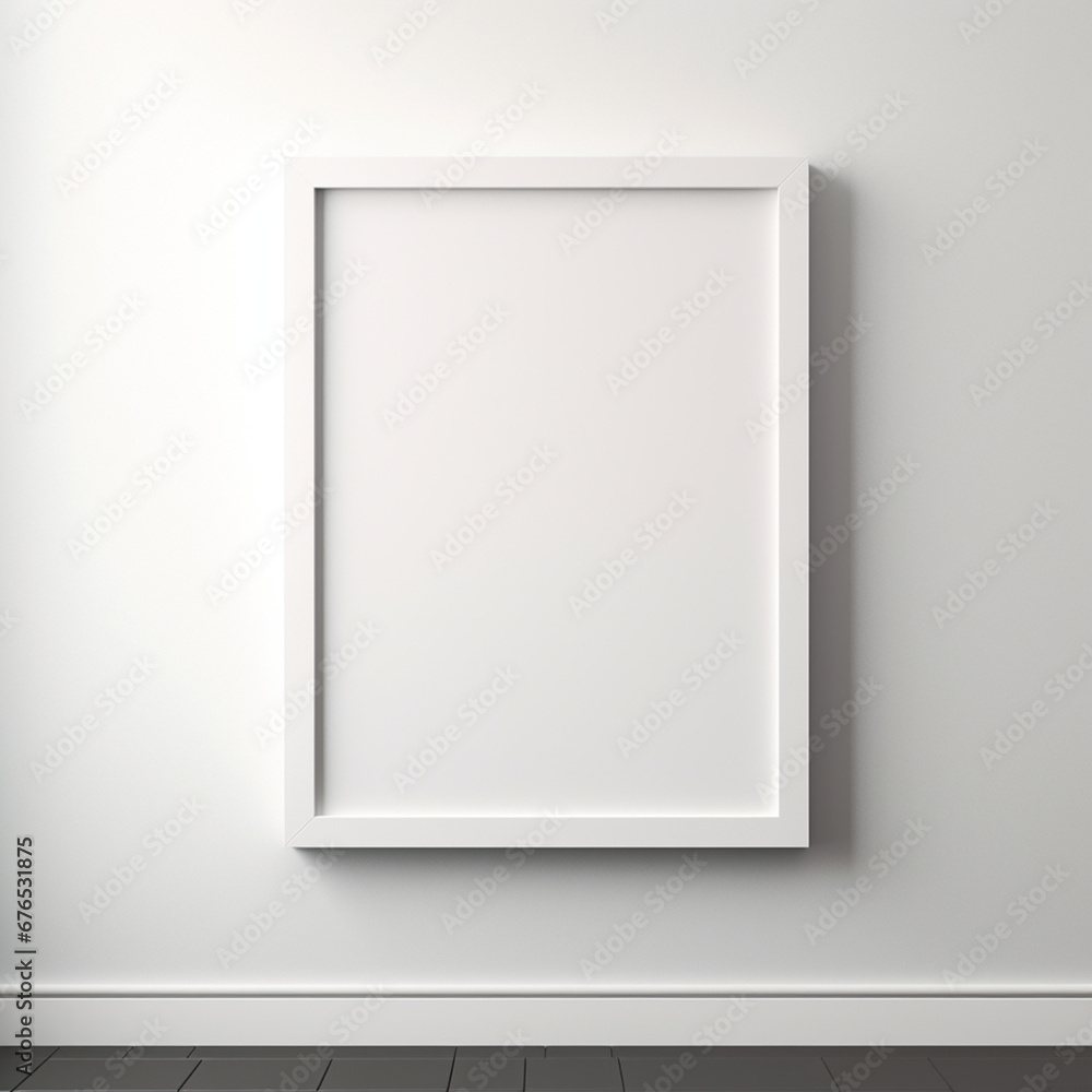 a realistic blank photo frame hanging on a wall created with Generative Ai a realistic blank photo frame hanging on a wall created with Generative Ai